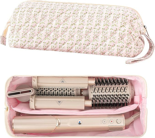 Quilted Hair Tool Travel Bag, Shark Flex Style Travel Case For Dyson Hair Dryer Airwrap Bag, Curling Iron Bags Quilted For Shark Dyson Revlon Organizer Accessories (Striped flower)