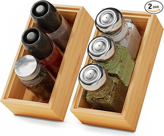 Small Bamboo Kitchen Drawer Organizer Boxes – 6" x 3" Stackable Wood Silverware Utensil Tray for Drawers Bins Cutlery & Flatware Storage – Wooden Organizers Set of 2 for Junk Drawer, Bathroom, Rv