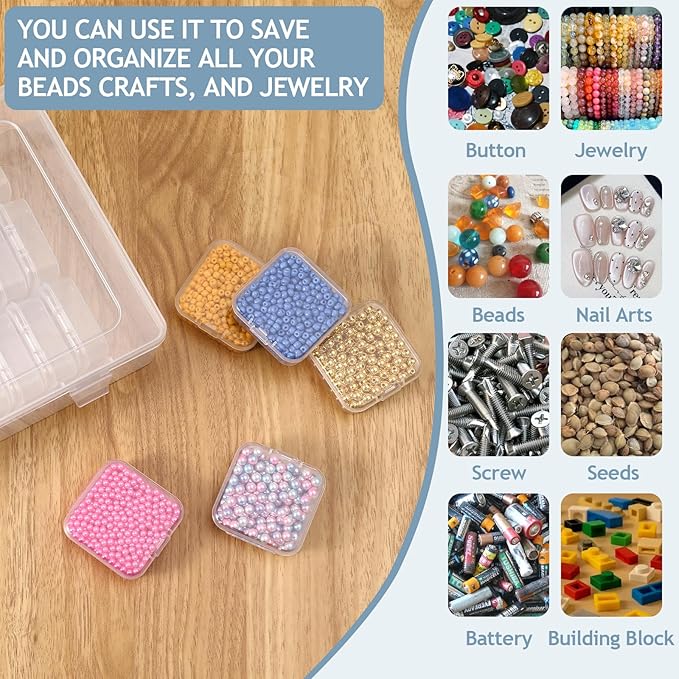 Bead Organizer Box, 30pcs Small Clear Plastic Storage Containers, Craft Storage Box Features Hinged Lid and Labels, Mini Boxes for Bracelets, Jewelry, Diamonds, Clay Beads, Screws, Seeds, Small Parts