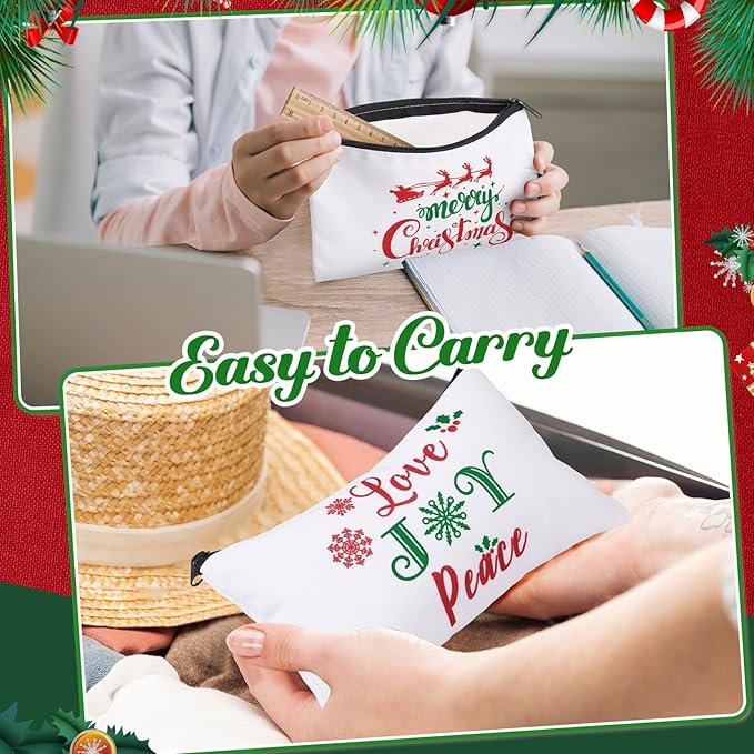 Reginary 20 Pieces Christmas Cosmetic Bag Bulk for Women, Christmas Makeup Bags Gifts with Zipper Toiletry Bag Pouch Travel Accessory Organizer Xmas Gifts, 7 x 4.3 Inches