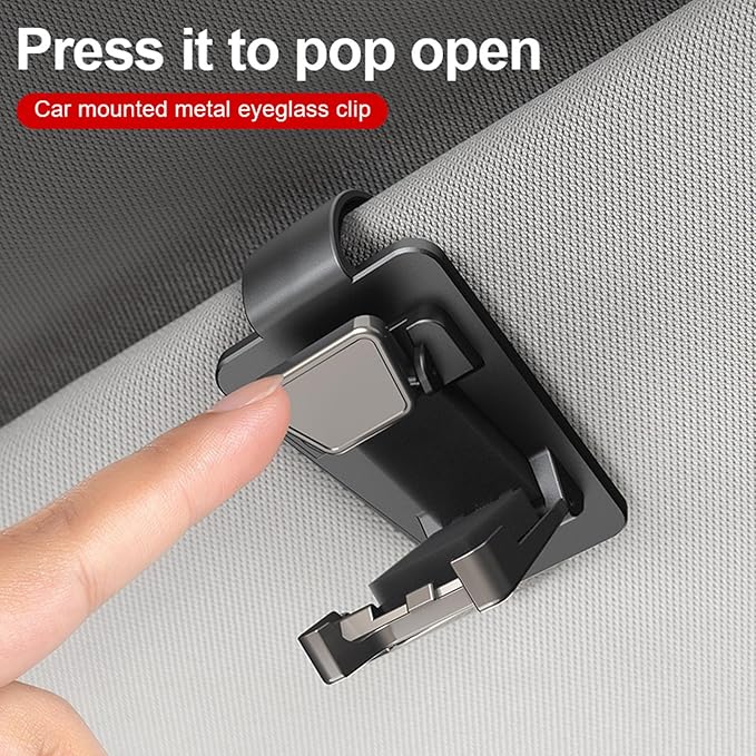 2 Packs Sunglasses Holders for Car Sun Visor, Metal One-Handed-Operation Sunglasses Clip, Car Visor Glasses Organizer, Universal Auto Interior Eyeglass Storage Hanger Accessories (Black)