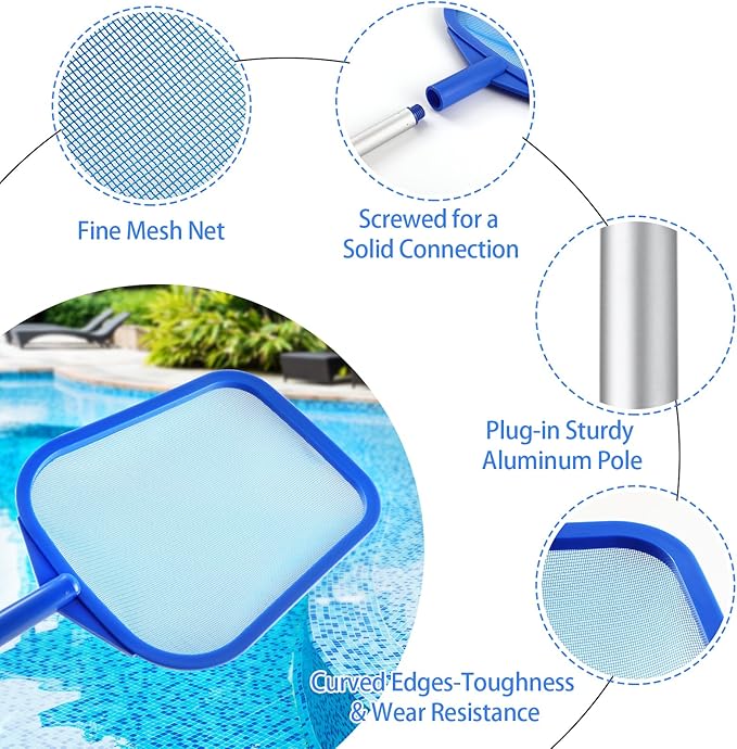 Pool Skimmer - Pool Skimmer Net with 8 Section Adjustable Telescopic Aluminum Pole, 23''- 87'', Pool Net Skimmer Rake with Ultra Fine Mesh , Pool Leaf Skimmer for Swimming Pools, Spas, Hot Tubs