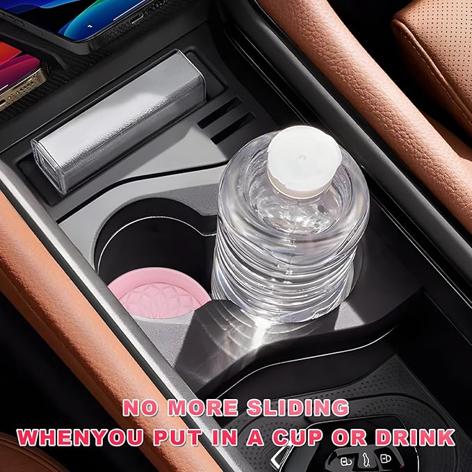 4 PCS Car Cup Holder Coasters, 2.75 Inch Anti-Slip Insert Silicone Car Coaster Drink Mat, Shockproof Universal Auto Cup Coasters for Most Vehicles, Car Interior Accessories (Pink)