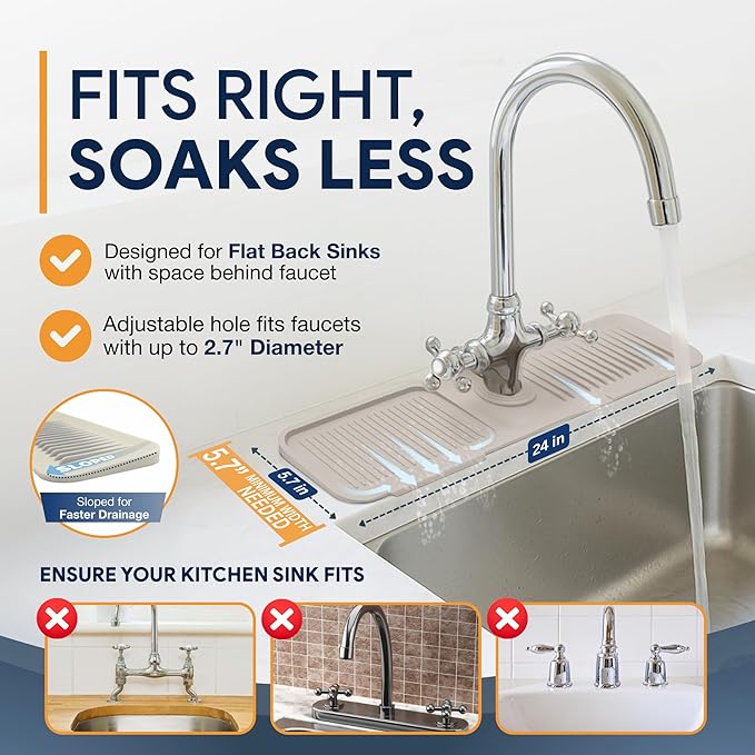 24” Silicone Faucet Mat For Kitchen Sink, Kitchen Sink Splash Guard Behind Faucet, Kitchen Faucet Mat For Kitchen Sink, Kitchen Sink Faucet Mat Splash Guard and Sink Water Splash Guard (Beige)