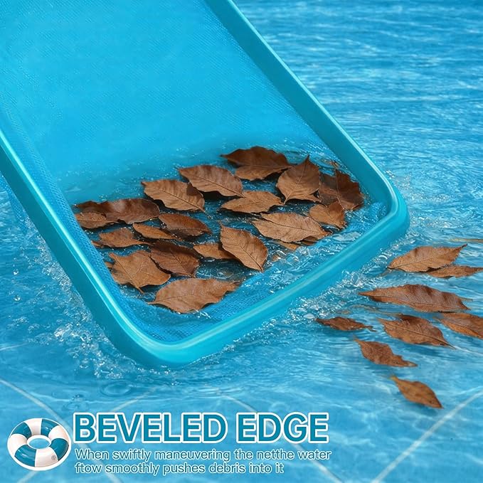 Pool Net, Professional Swimming Pool & Hot Tub Skimmer Net Accessories, Heavy Duty Pool Leaf Rake Cleaning Tool with Pole, Fine Nylon Mesh Bag Easy to Clean Bugs, Debris, Leaves(Blue)
