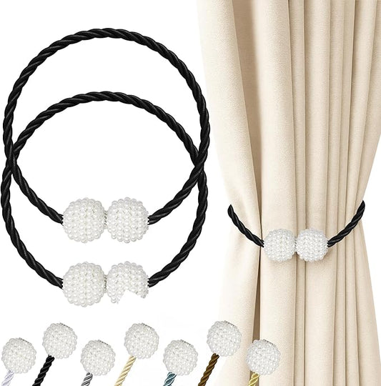 Hion Magnetic Curtain Tiebacks Black 2pcs, Curtain Tiebacks Buckles Holdbacks Holders Hooks Clip for Home Bedroom Office Decorative Curtain