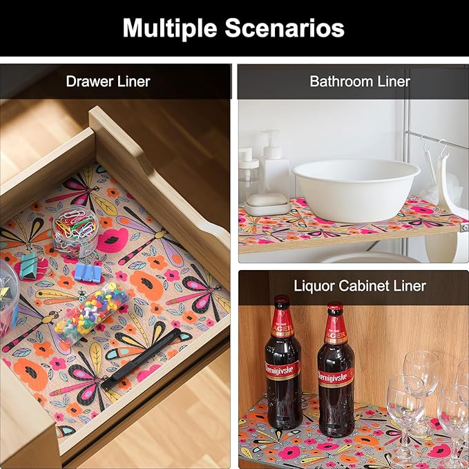 Cooyes Shelf Liner – Non-Slip Cabinet & Drawer Liner for Kitchen – Non-Adhesive Waterproof Shelf Paper with Modern Pattern – Durable EVA Cabinet Mat – Easy to Cut (Amethyst,17.5" W x 360" L)