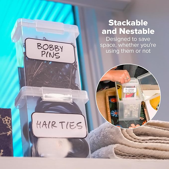 Bostitch Konnect Storage Containers with Lids, Organizer, Clear Plastic Box, Stackable Nesting Bins, Small, 2 Pack