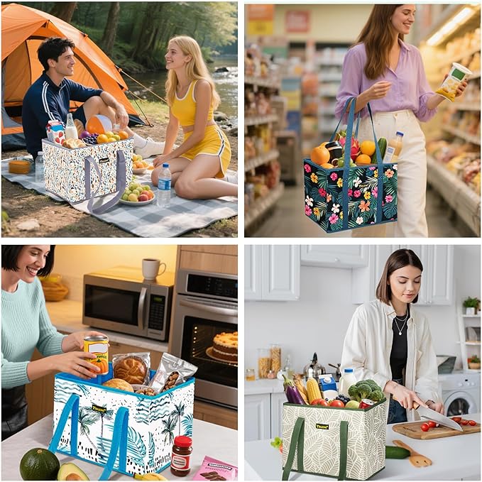 BALEINE 1Pk Reusable Grocery Bags, Foldable Shopping Bags for Groceries with Reinforced Bottom & Handles (Mosaic)