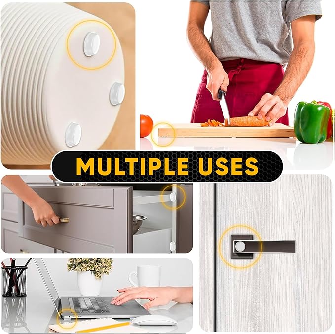 25 Clear Cabinet Door Bumpers - 1/2” Diameter White Self Adhesive Pads, Stoppers, Rubber Bumpers for Drawers, Cupboards, Cutting Boards, Glass Tops, Picture Frames, Kitchen Furniture by Vellax