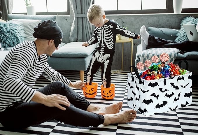 KUNRO Bat Pattern Storage Basket Gift Shelf Basket Storage Bin, Nursery Basket Organizer Box for With Handles for Room Deco