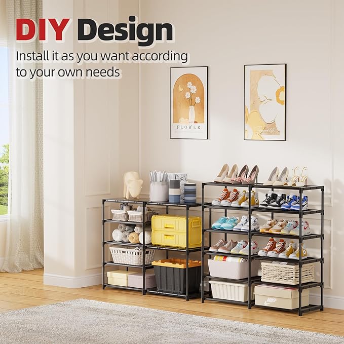 12 Tier Shoe Rack Tall, Shoe Rack Organizer, Large Capacity Holds 34-50 Pairs, Boot Rack Organizer for Entryway, Closet, Garage, Black