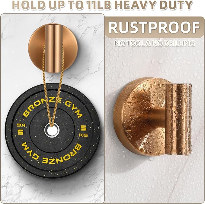Suction Cup Hooks for Shower - Bathroom Reusable Hooks for Towels, Robes & Loofah - No-Drill Mounting on Kitchen,Walls,Metal,Glass,Mirrors,Tile & Smooth Non-Porous Surfaces (2, Champagne Bronze)