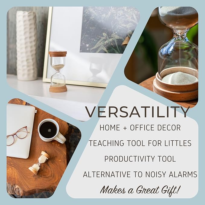 25 Minute Sand Hourglass Timer - Glass Sand Clock 25 Min - Modern Hourglass Watch with Wooden End Caps for Kids, Games, Classroom, Kitchen, Home or Office Decor