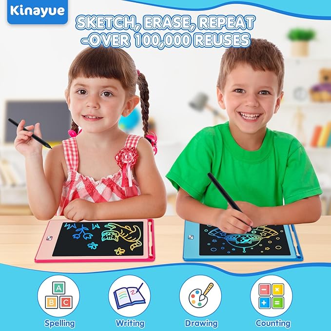 2 Pack LCD Writing Tablet for Kids,8.5 Inch Doodle Board Drawing Tablet Colorful Educational Toys for Boys Girls Reusable Road Travel Game Toy Gifts for 3 4 5 6 7 8 Years Old （Blue+Pink