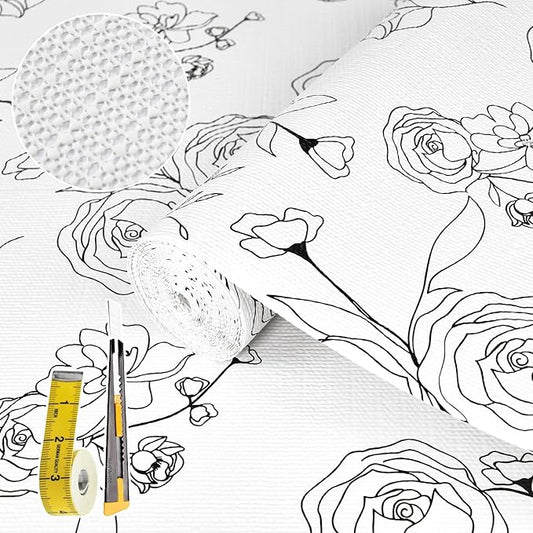 Shelf Liners for Kitchen Cabinets 12in x 20FT Non Adhesive Drawer Liner Black and White Floral Thickened Shelf Liner Paper Strong Non-Slip Easy to Clean for Tool Box with Knife and Tape Measure