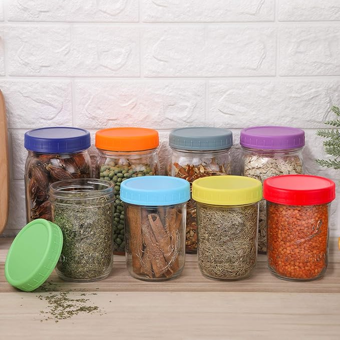 AOZITA [16 Pack] WIDE Mouth Mason Jar Lids for Ball, Kerr and More - Colored Plastic Storage Caps for Wide Mouth Mason/Canning Jars - Leak-Proof, Dishwasher Safe & Food Grade