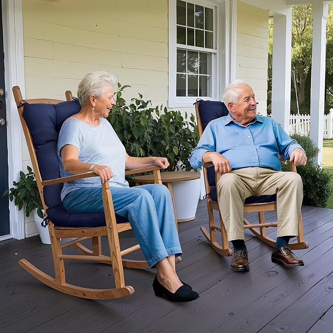 1 Pack Outdoor Chair Cushion Set Rocking Chair Cushion with Ties Overstuffed Seat Back Cushion Pad for Outdoor Indoor Home Garden Chair Use Yellow