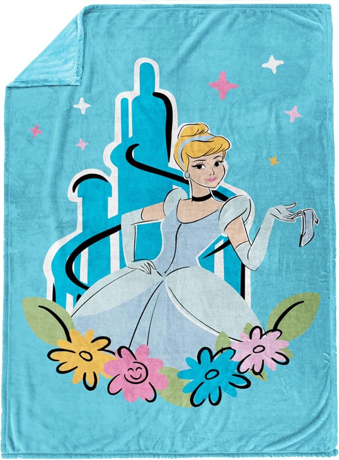 Jay Franco Kids Plush Throw Blanket – Soft & Cozy Fleece Throw for Bedroom & Couch Décor, Official Licensed Product, Blue - Disney Princess Cinderella, 60x90 - Large Blanket
