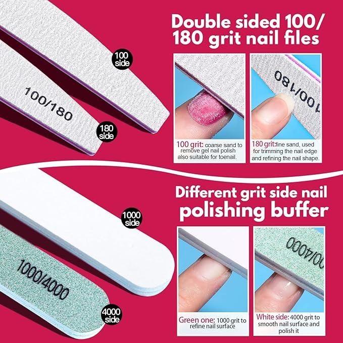 FANDAMEI Nail Files and Buffers, Nail Care Kit with Cuticle Nipper, Pusher, Peeler. Nail File, Nail Buffer Block. Cuticle Oil Pomegranate for Cuticle Remover
