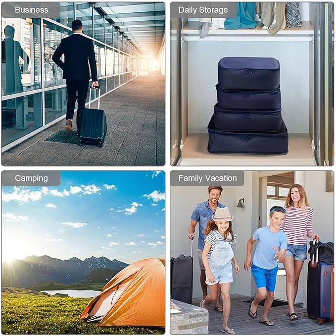 6 Set Packing Cubes for Travel, Luggage Organizers with Shoe & Toiletry Bags, Lightweight Suitcase Organizer for Carry-On, Washable Laundry Bags(Dark Blue)