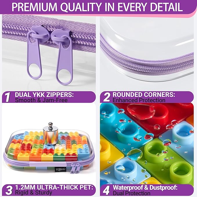 YQBRAO 3-Pack Clear Hard Shell Zipper Case - Purple Edition, 1.2mm Heavy-Duty Crush-Proof Travel Makeup Bag, TSA Approved Clear Zipper Pouches, Rigid Diaper Bag Organizer for Tech & Daily Essentials
