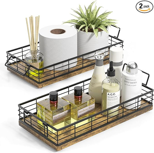 Toilet Paper Basket, 2PCS 13 Inch Bathroom Tank Tray Toilet Tank Basket Top of Toilet Storage Toiletries Organizer for Bathroom, Living Room and Kitchen