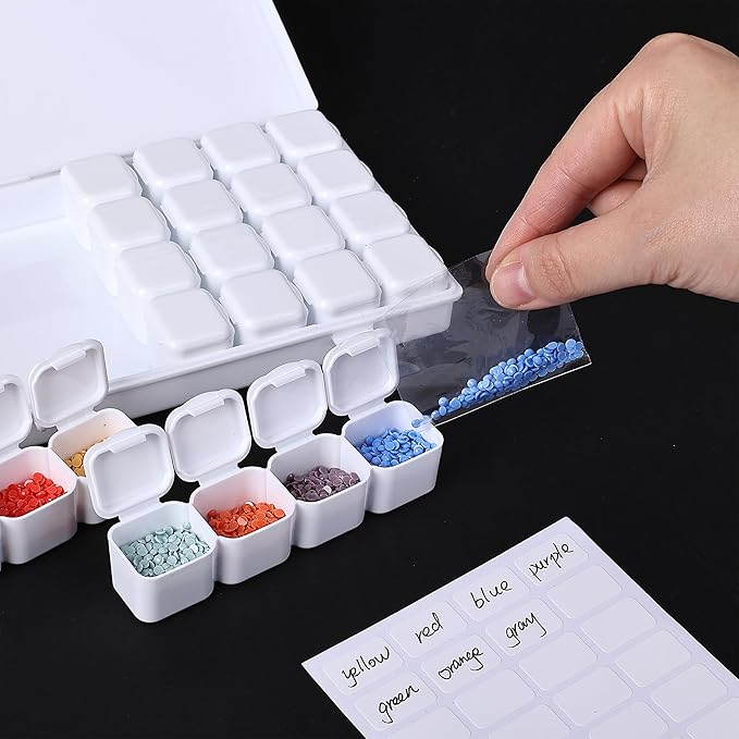 Mr. Pen-Bead Storage Containers, 28 Grids, 2 Pack, White, 160pcs Label Stickers, Bead Organizer, Craft Organizers and Storage, Containers for Organizing, Box (HQUA056M312)