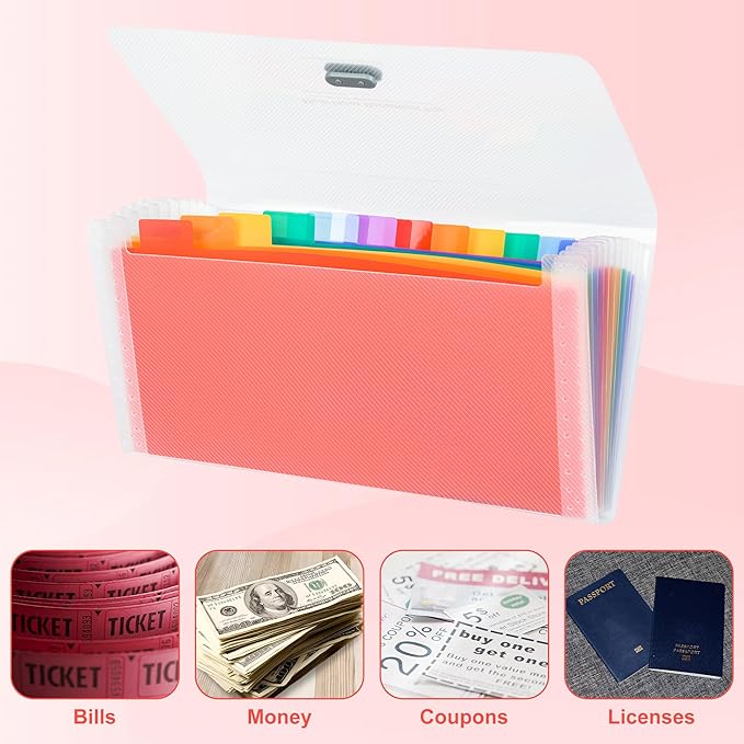 2 Pcs 13 Pockets Expanding File Folders,B6 Accordion Folders/Portable Receipt Organizer/for Receipts, Taxes, Monthly Bills, Cards, Checks, Coupons, Vouchers, Change