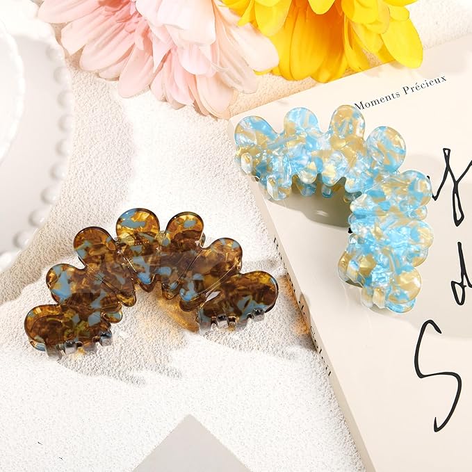 2 Pack Hair Claw Clips Women Large Tortoise Hair Clip French Design Barrettes Celluloid Leopard Print Accessories Jaw Clips for Thick Hair