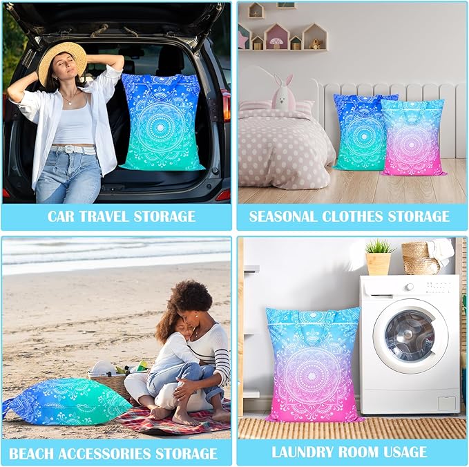 2 Pcs Large Travel Laundry Bags - Waterproof with Handle, Washable Dirty Clothes Bags for Travel, Wet & Dry, Gym, Swimming Pool, College Dorm