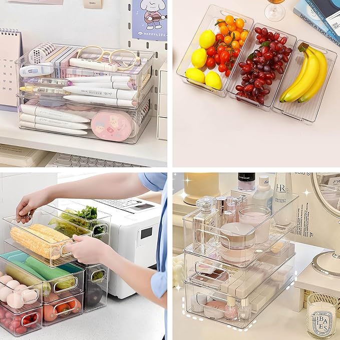 Refrigerator Organizer Bins 6 Pack Fridge Organizers with Handles Clear Freezer Storage Containers for Pantry, Cabinets,Shelves, Drawer – Plastic Kitchen Organizers