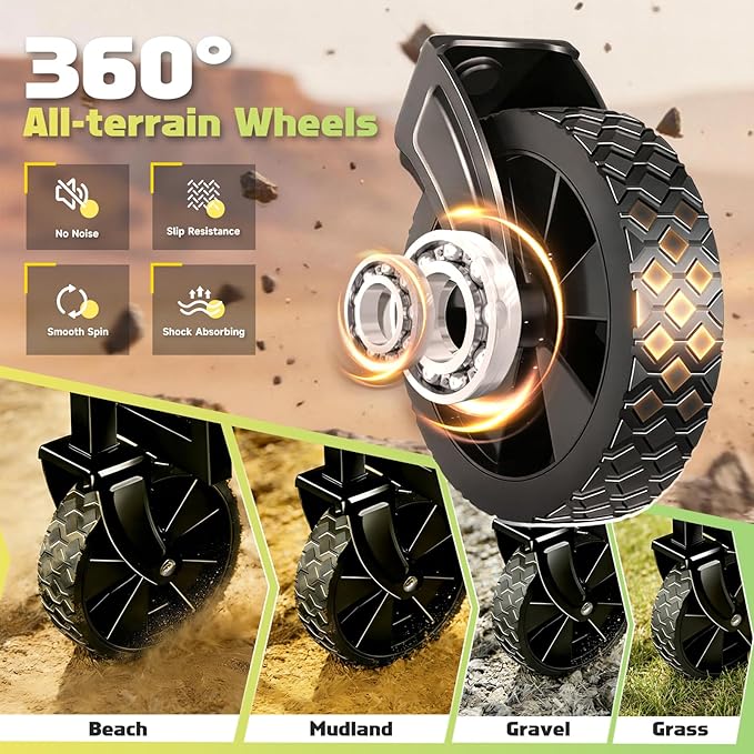 360LBS Collapsible Foldable Wagon Carts - Heavy Duty Portable Folding Utility Wagons with All-Terrain Wheels for Grocery Sports Shopping Camping Garden Beach, 2 Drink Holders/Lightweight/Black