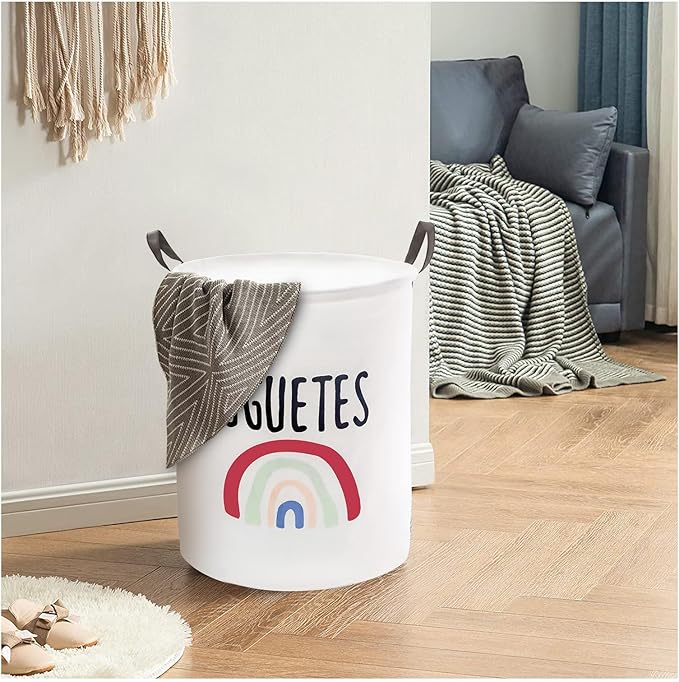 Mziart Kids Laundry Basket for Girls Boys, Cute Baby Laundry Hamper Waterproof Collapsible Large Storage Basket Nursery Toy Bin Home Decor Gift Baskets for Bathroom Bedroom 19.7 Inch (Rainbow)