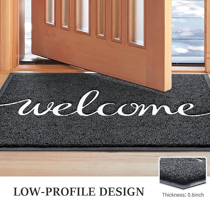 Door Mat, Welcome Mat Low Profile Floor Mat Front Doormat Indoor and Outdoor Doormat Non Slip Rugs for Entryway, Patio, High Traffic Areas (36"x24", Black-Welcome)