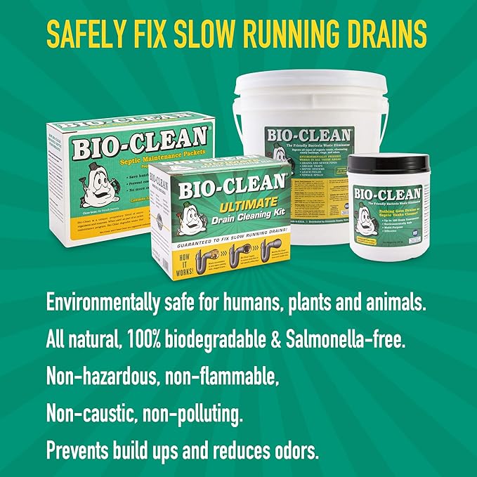 Bio-Clean Drain Septic 2# Can Cleans Drains- Septic Tanks - Grease Traps All Natural and 100% Guaranteed No Caustic Chemicals! Removes fats Oil and Grease, Completely Cleans Your System.