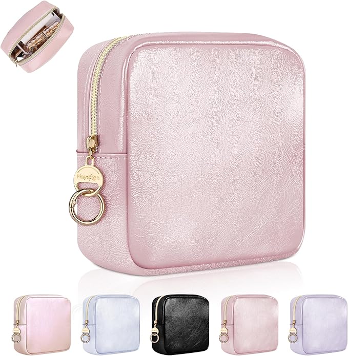 4.9" Small Makeup Bag for Purse, PU Leather Mini Cosmetic Bag, Portable Small Makeup Organizer Travel Toiletry Pouches for Women, Birthday/Wedding/Christmas Gifts (Pink)