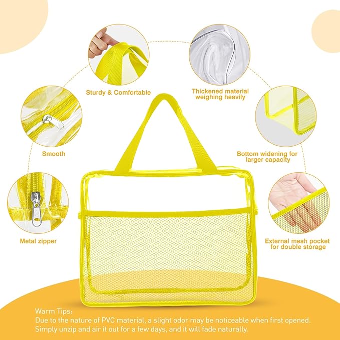 XEWEA Clear Travel Toiletry Bags, 3 Pack TSA Approved Transparent Makeup Bag for Men Women,Large Waterproof PVC Quart Organizer Kit with Zipper for Toiletries Airline Essential,Toy Pouch Yellow