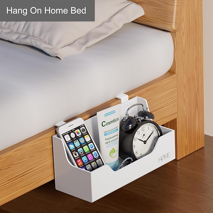 Bedside Caddy Hanging Storage Basket Little Size Plastic Beside Shelf Hang-on Storage Organizer for Collage Dorm Bunk Bed,Changing Table - Bedroom Essentials for Phone,Mini Speaker,Tissues (Clear)