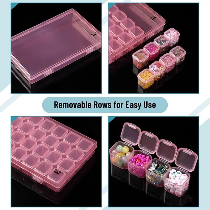 Mr. Pen- Bead Storage Containers, 28 Grids, 2 Pack, Transparent Pink Small Bead Organizer Box