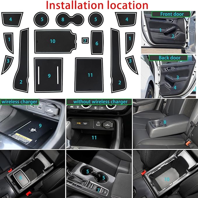 Center Console Liner for Honda Civic 11th Gen Sedan Accessories 2022-2024 2025 2026, Cup Holder Mat, Coaster Trim, Door Slot Pad, Non-Slip Interior, Custom Rubber Decoration Insert (16pcs White)