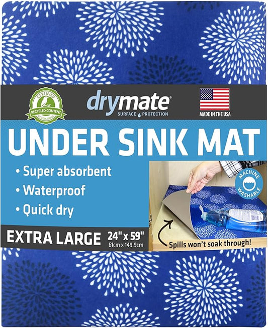 Drymate Premium XL Under Sink Mat, Waterproof Cabinet Protection Mats for Kitchen & Bathroom, Absorbent Shelf Liners, Slip-Resistant, Non-Adhesive, Machine Washable (USA Made)(24”x59”)(GoodBlue)