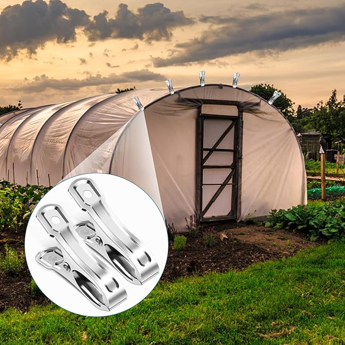 40 PCS Stainless Steel Garden Clips, Heavy Duty Greenhouse Clamps for Netting, Strong Grip to Secure Shade Cloth or Plant Cover on Garden or Greenhouse Hoops
