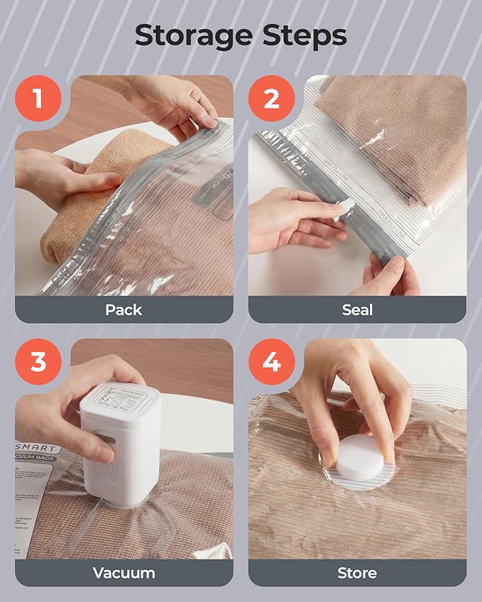 BAGSMART Vacuum Bags for Travel with Rechargeable Air Pump, Portable Space Saver Bags for Travel & Home, Vacuum Compression Seal Bag for Clothing, Blanket, 15 Pack-Gray