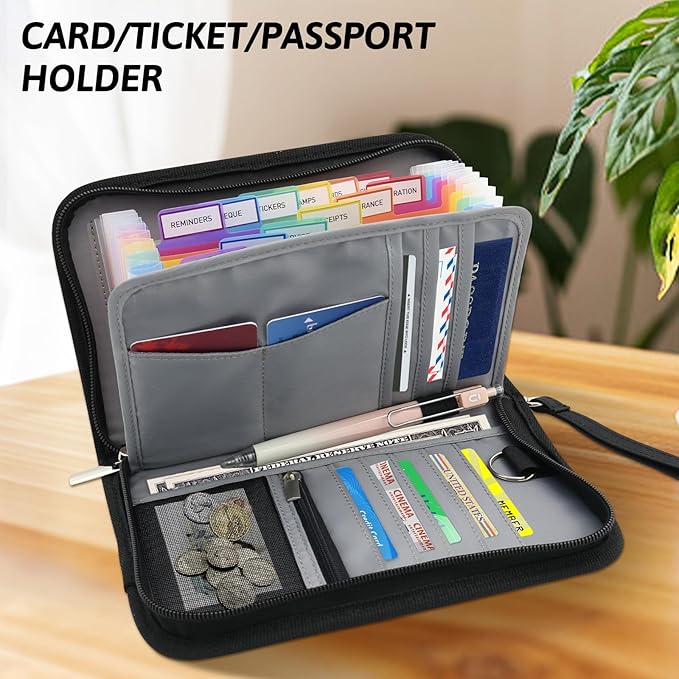 Receipt Coupon Organizer,13 Pocket Mini Accordion File Organizer with Card Holder,Expandable Ticket Storage & Card Case with Sticky Label,for Purse,Home,Car Glovebox,Zipper Closure,8.4 x 5.3in