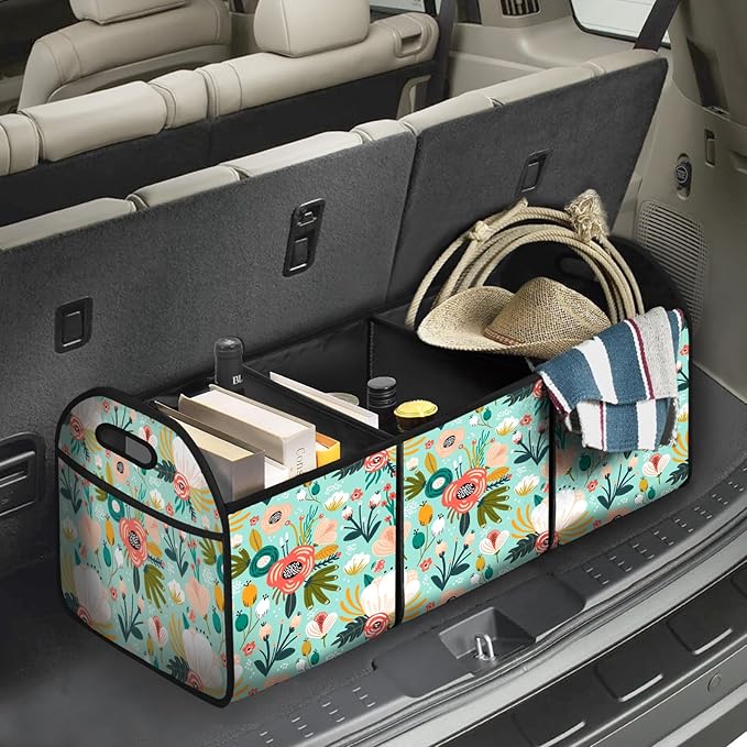 FREZORA Flower Car Trunk Organizer Storage Box Collapsible Non-Slip Automotive Organizer Vehicle Organization