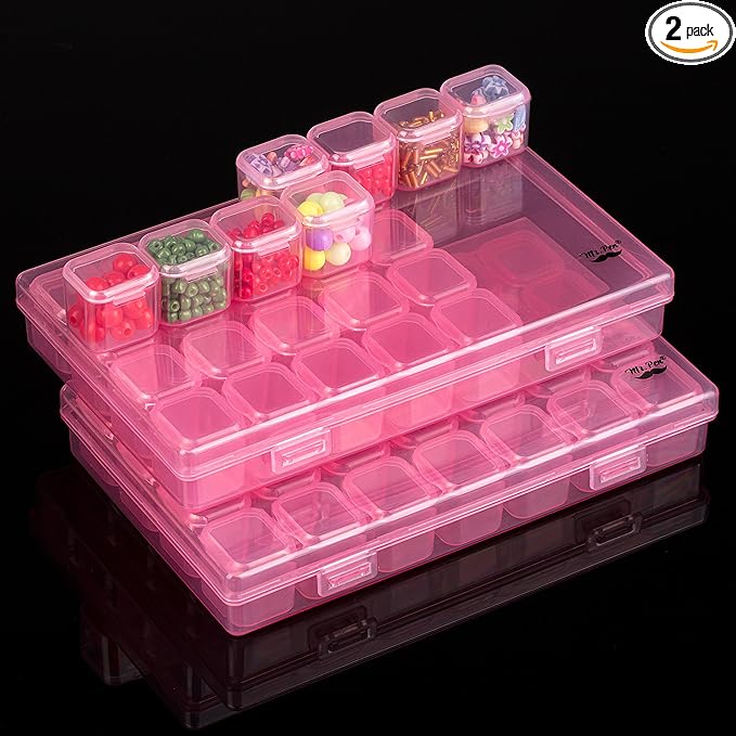 Mr. Pen- Bead Storage Containers, 28 Grids, 2 Pack, Transparent Pink Small Bead Organizer Box
