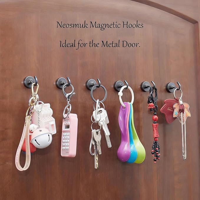 Neosmuk Magnetic Hooks, Heavy Duty 40lb+ Strong Magnet Hook for Cruise Cabins, Cruise Ship Essentials for Hanging, Metal Wall Refrigerator Hangers (Gunmetal, 10 Pack)