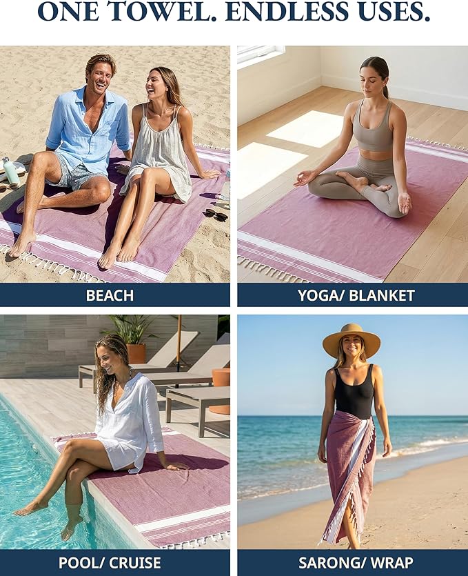 LANE LINEN Beach Towels 6 Pack, Oversized Beach Towel, Lightweight Beach Essentials for Women, Large Pool Towel, Absorbent & Quick Dry, Sand Free Beach Towel, 39"x71" - Nautical Color