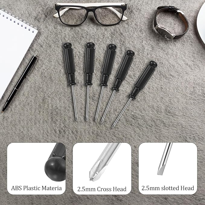 10 Pcs Mini Screwdriver Set, 5 Small Phillips Screwdriver and 5 Flat Head Screwdrivers Precision Repair Tool Kit Cross Pocket Tiny Screwdrivers for Eyeglasses Watches Laptops Small Appliances